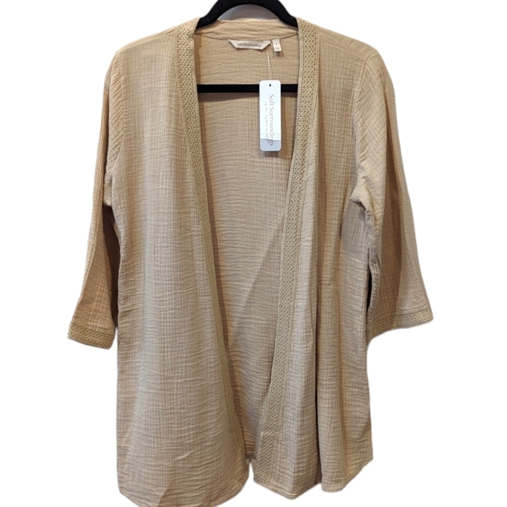 Soft Surroundings Renata Gauze Open Front Lightweight Topper in "Safari" (S)
